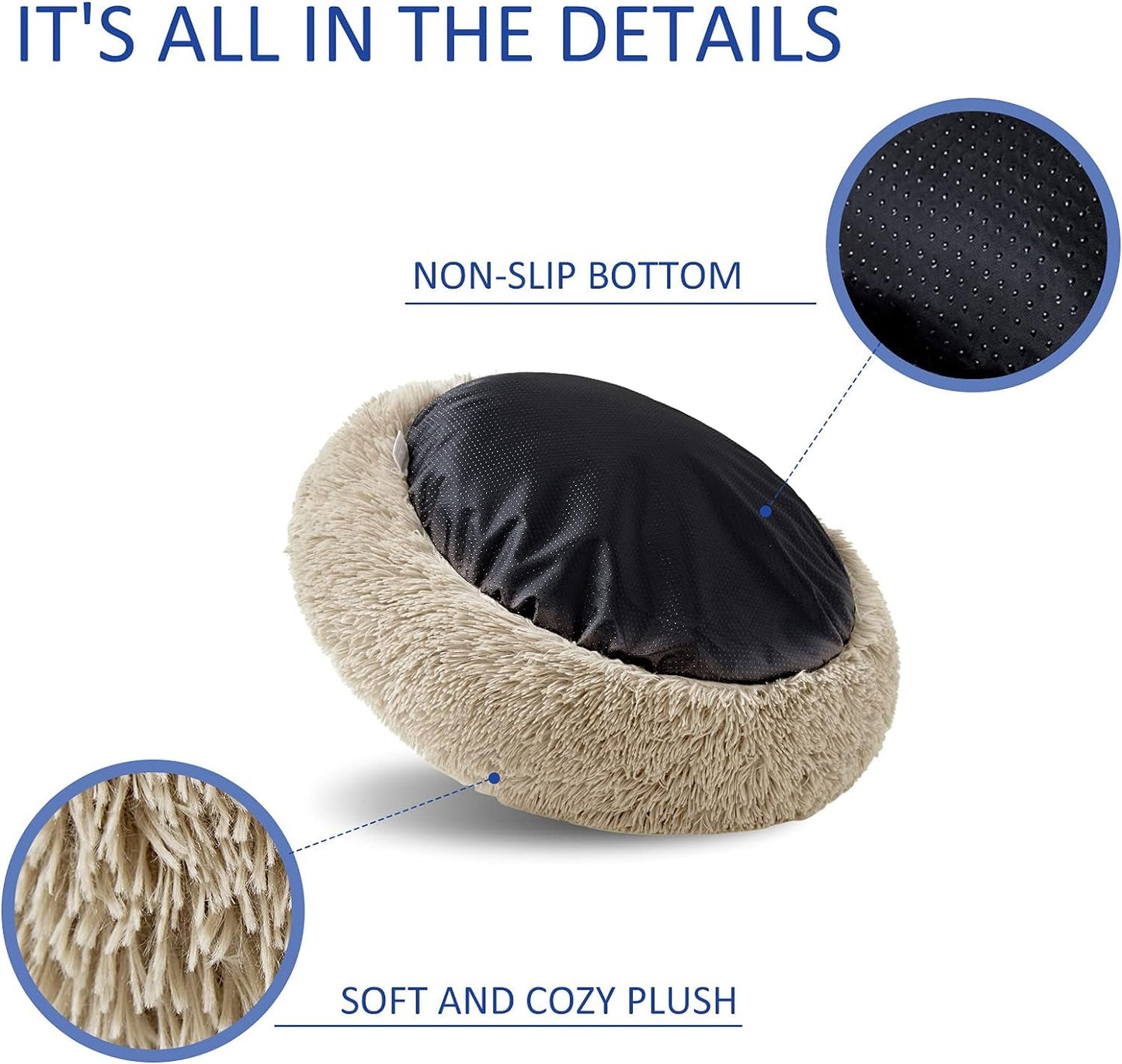 Washable round Bed for Large Dogs, Donut-Shaped Calming Cuddler for Medium Dogs, Comfy