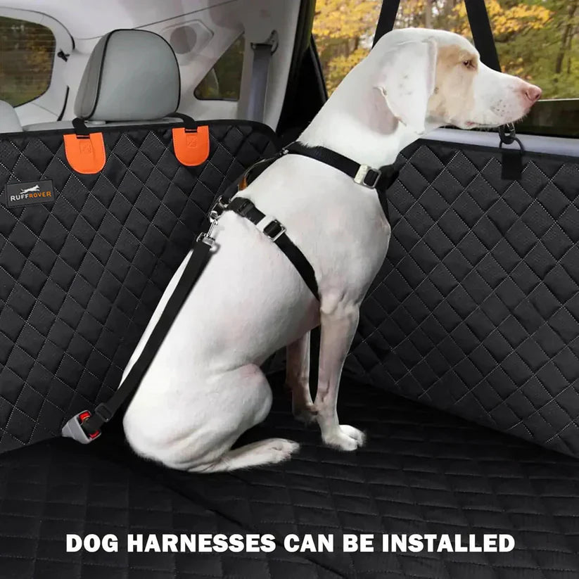 Hard Bottom 6-In-1 Dog Back Seat Cover , Waterproof Mesh Window, Non-Slip for Cars, Trucks and Suvs +FREE Car Backseat Dog Bed + FREE Dog Safety Belt