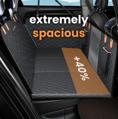 Hard Bottom 6-In-1 Dog Back Seat Cover , Waterproof Mesh Window, Non-Slip for Cars, Trucks and Suvs +FREE Car Backseat Dog Bed + FREE Dog Safety Belt