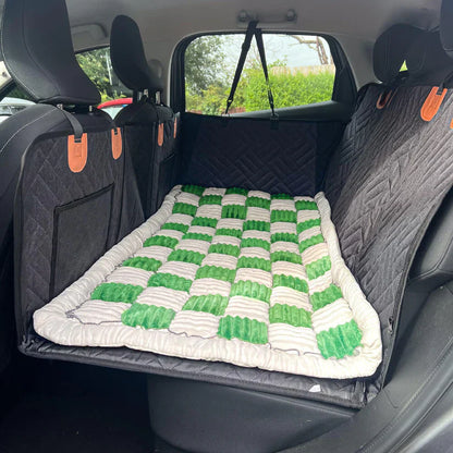 Hard Bottom 6-In-1 Dog Back Seat Cover , Waterproof Mesh Window, Non-Slip for Cars, Trucks and Suvs +FREE Car Backseat Dog Bed + FREE Dog Safety Belt