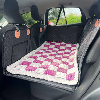 Hard Bottom 6-In-1 Dog Back Seat Cover , Waterproof Mesh Window, Non-Slip for Cars, Trucks and Suvs +FREE Car Backseat Dog Bed + FREE Dog Safety Belt