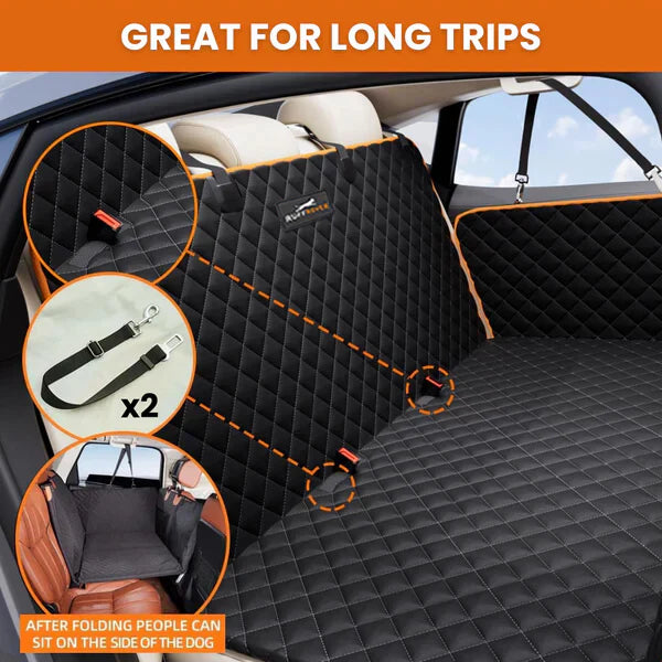 Hard Bottom 6-In-1 Dog Back Seat Cover , Waterproof Mesh Window, Non-Slip for Cars, Trucks and Suvs +FREE Car Backseat Dog Bed + FREE Dog Safety Belt