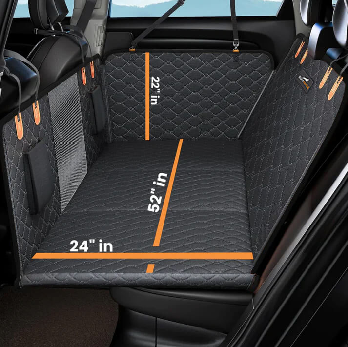 Hard Bottom 6-In-1 Dog Back Seat Cover , Waterproof Mesh Window, Non-Slip for Cars, Trucks and Suvs +FREE Car Backseat Dog Bed + FREE Dog Safety Belt