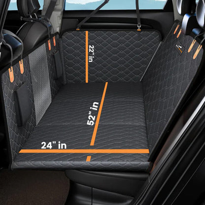Hard Bottom 6-In-1 Dog Back Seat Cover , Waterproof Mesh Window, Non-Slip for Cars, Trucks and Suvs +FREE Car Backseat Dog Bed + FREE Dog Safety Belt