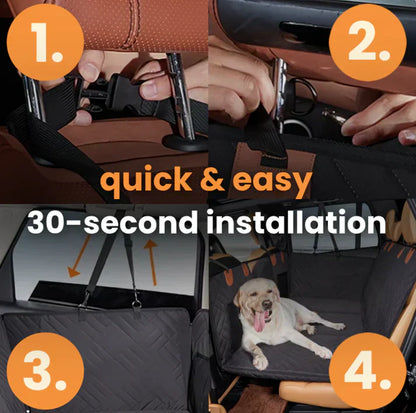 Hard Bottom 6-In-1 Dog Back Seat Cover , Waterproof Mesh Window, Non-Slip for Cars, Trucks and Suvs +FREE Car Backseat Dog Bed + FREE Dog Safety Belt