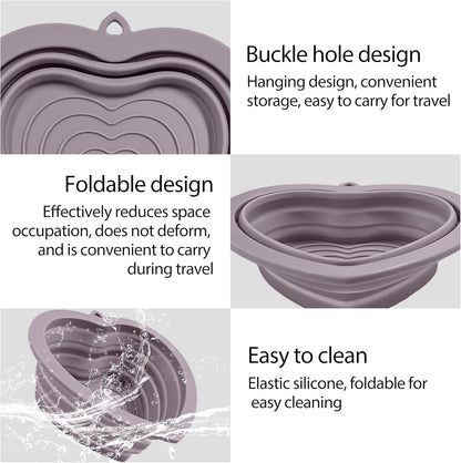 Fold Dog Bowls Silicone Love Shape, Portable Pet Feeding Watering Dish for Walking Parking Traveling(Dark Purple)