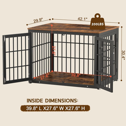 42 Inch Heavy Duty Dog Crate Furniture for Large and Medium Dogs, Decorative Pet House End Table, Wooden Cage Kennel Furniture Indoor, Rustic Brown
